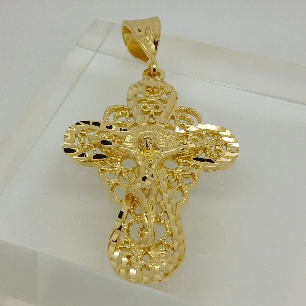Karatbond Vintage Y2K Gold Filigree Large Crucifix Cross Pendant Made in USA NOS